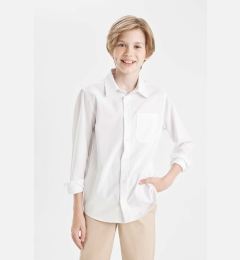 Снимка на DEFACTO Boys Polo Collar Oxford Long Sleeve Basic Plain White School Shirt