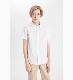 Снимка на DEFACTO Boys Polo Collar Poplin Short Sleeve Basic Plain White School Shirt