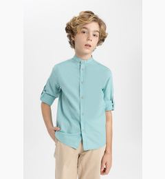 Снимка на DEFACTO Boy's Stand Collar Linen Look Basic Long Sleeve Shirt