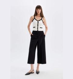 Снимка на DEFACTO Classic Chino Pants Culotte Black Basic Plain Normal Waist Pocket Wide Leg