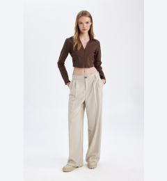 Снимка на DEFACTO Classic Trousers Wide Leg Wide Leg Fleece Pocket High Waist Standard Length Basic Plain