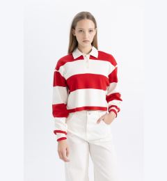 Снимка на DEFACTO Cool Crop Striped Long Sleeve Polo T-Shirt