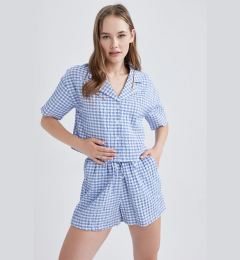 Снимка на DEFACTO Cool Oversize Pajama Collar Crinkle Gingham Short Sleeve Shirt