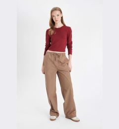 Снимка на DEFACTO Cool Poplin Trousers Straight Fit Basic Plain Pocket Elastic Waist Tie