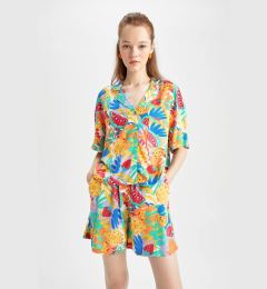 Снимка на DEFACTO Coool Relax Fit Fruit Patterned Pajama Collar Short Sleeve Shirt