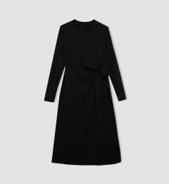 Снимка на DEFACTO Crew Neck Basic Plain Waist Tie Crepe Long Sleeve Maxi Black Dress