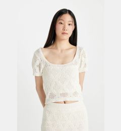 Снимка на DEFACTO Crop Square Neck Short Sleeve Crochet Knit T-Shirt