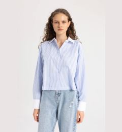 Снимка на DEFACTO Crop Striped Poplin Long Sleeve Shirt