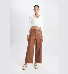 Снимка на DEFACTO Culotte Crop Faux Leather Pants High Waist Wide Leg