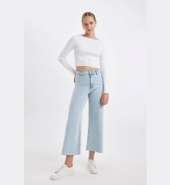 Снимка на DEFACTO Culotte High Waist Washed Long Jean Trousers