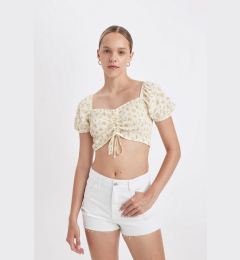 Снимка на DEFACTO Fitted Crop Patterned Moroccan Short Sleeve Blouse