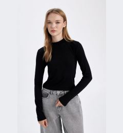 Снимка на DEFACTO Fitted Half Turtleneck Modal Basic Plain Long Sleeve Black T-Shirt