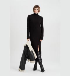 Снимка на DEFACTO Fitted Turtleneck Basic Plain Long Sleeve Slit Midi Knit Dress