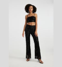 Снимка на DEFACTO Flayer Fit Flared Leg Normal Waist Sequined Black Trousers