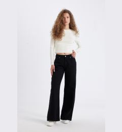 Снимка на DEFACTO Gabardine Black Pants Wide Leg Wide Leg Regular Waist Plain Basic