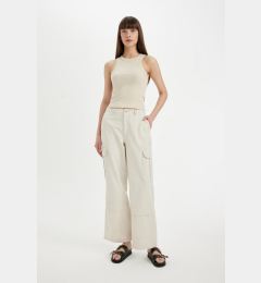 Снимка на DEFACTO Gabardine Trousers Wide Leg Wide Leg Cargo Pocket Regular Waist Plain Basic Standard Length