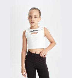 Снимка на DEFACTO Girl Crop Crew Neck Printed Tank Top