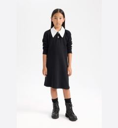 Снимка на DEFACTO Girl Shirt Collar Basic Plain Long Sleeve Black Dress