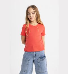 Снимка на DEFACTO Girl Slim Fit Crew Neck Ribbon Basic Short Sleeve T-Shirt