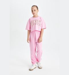 Снимка на DEFACTO Girls 2-Piece Set Crew Neck Printed Short Sleeve T-Shirt Elastic Waist Jogger Sweatpants