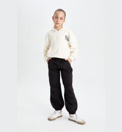 Снимка на DEFACTO Girls Cotton Black Parachute Trousers with Elastic Waist and Leg Pockets