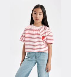 Снимка на DEFACTO Girls Crew Neck Striped Short Sleeve T-Shirt