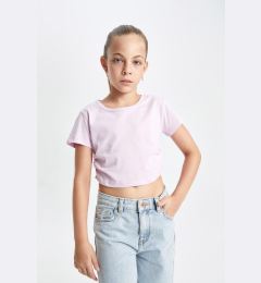 Снимка на DEFACTO Girl's Crop Crew Neck Basic Short Sleeve T-Shirt