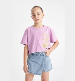 Снимка на DEFACTO Girl's Crop Crew Neck Printed Short Sleeve T-Shirt