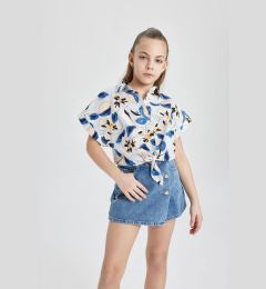 Снимка на DEFACTO Girl's Crop Patterned Cotton Short Sleeve Shirt