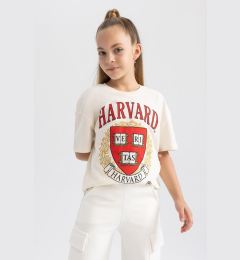 Снимка на DEFACTO Girls Harvard University Oversize Wide Pattern Crew Neck Short Sleeve T-Shirt