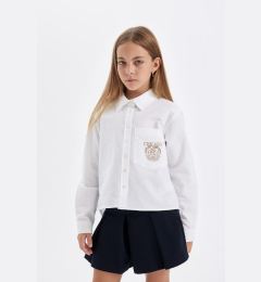 Снимка на DEFACTO Girls Oversize Wide Pattern Poplin White Long Sleeve School Shirt