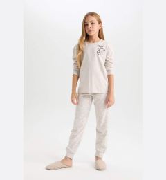 Снимка на DEFACTO Girls Pajama Set Crew Neck Printed Long Sleeve Top Elastic Waist Long Bottom