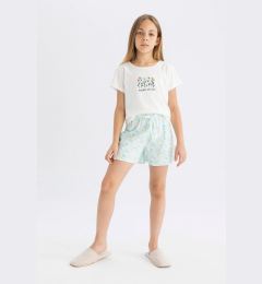 Снимка на DEFACTO Girls Pajama Set Crew Neck Printed Short Sleeve Top Shorts