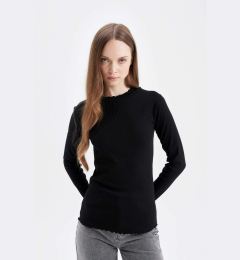 Снимка на DEFACTO Half Turtleneck Ribbed Camisole Basic Plain Long Sleeve Black T-Shirt Tunic