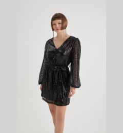 Снимка на DEFACTO Heart Collar Sequined Fabric Long Sleeve Mini Dress