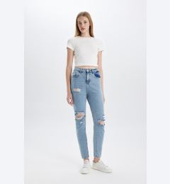 Снимка на DEFACTO Lina Lina Mom Fit Ripped Detailed High Waist Ankle Length Jean Washed Trousers