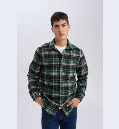 Снимка на DEFACTO Men's Green Regular Fit Polo Collar Plaid Lumberjack Flannel Long Sleeve Shirt