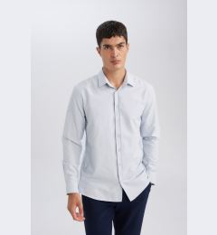 Снимка на DEFACTO Modern Cut Textured Plain Cotton Blend Long Sleeve Shirt