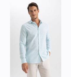 Снимка на DEFACTO Modern Fit Polo Neck Linen Blend Long Sleeve Shirt