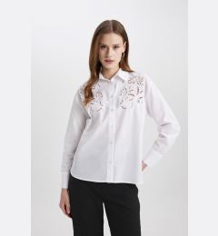 Снимка на DEFACTO Oversize Fit Perforated Poplin Long Sleeve White Shirt