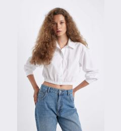 Снимка на DEFACTO Oversize Fit Shirt Collar Basic Straight Hem Elastic Poplin Long Sleeve Shirt