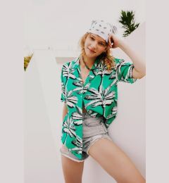 Снимка на DEFACTO Oversize Patterned Pajama Collar Short Sleeve Shirt