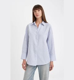 Снимка на DEFACTO Oversize Shirt Collar Striped Oxford Long Sleeve Shirt