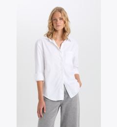 Снимка на DEFACTO Oversize Wide Fit Pocket Basic Plain Poplin Long Sleeve White Shirt