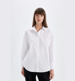 Снимка на DEFACTO Oversize Wide Pattern Poplin Long Sleeve Basic Plain White Shirt