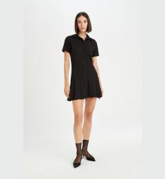 Снимка на DEFACTO Polo Neck Basic Plain Short Sleeve Pleated Mini Dress