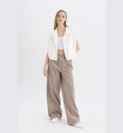 Снимка на DEFACTO Poplin Trousers Wide Leg Double Pocket High Elastic Waist Standard Length Adjustable Elastic Leg