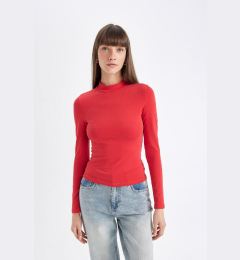 Снимка на DEFACTO Red Slim Fit Slim Fit Half Turtleneck Casual Basic Plain Long Sleeve T-Shirt