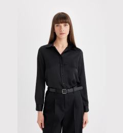 Снимка на DEFACTO Regular Fit Basic Plain Button Poplin Long Sleeve Black Shirt