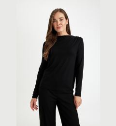 Снимка на DEFACTO Regular Fit Cowl Neck Basic Plain Long Sleeve Black T-Shirt